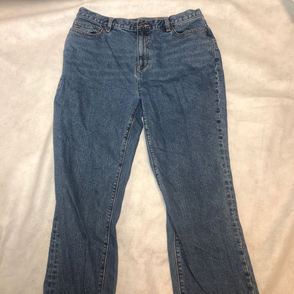 Lands End Jeans Womens Size 14 Blue Denim Straight Leg 100% Cotton High Rise